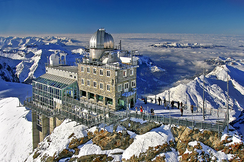 The Sphinx Observatory at Jungfraujoch, above a sea of clouds