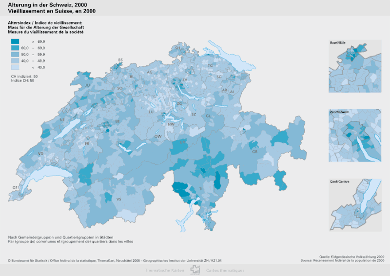 Carte du vieillissement en Suisse, en 2000